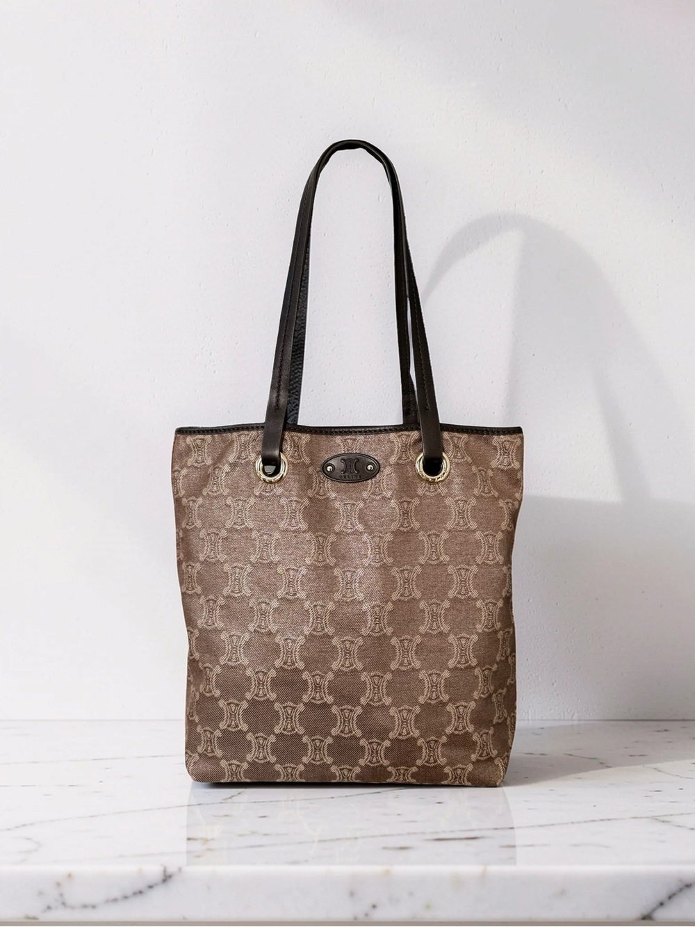 Vintage Celine Macadam Triomphe Jacquard Denim Canvas Tote Bag